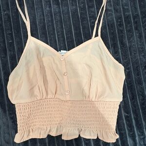 Pink Rose Beige Smocked Crop Top